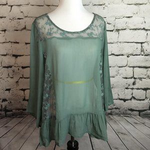 Teal Sheer Lace Blouse sz M